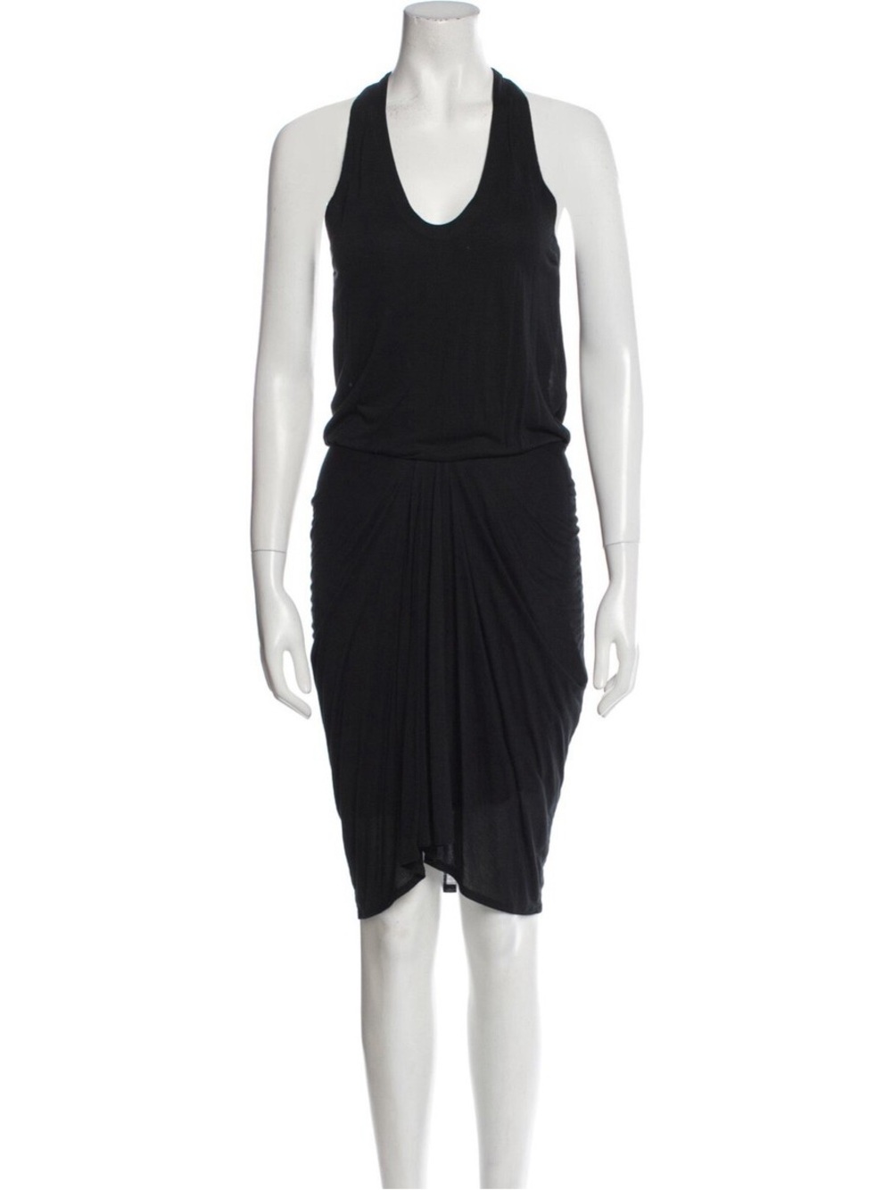 Helmut Lang black draped racerback jersey dress asymmetrical